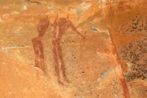 Bushmen (san) rock painting depicting human figures, Drakensberg mountains, South Africa