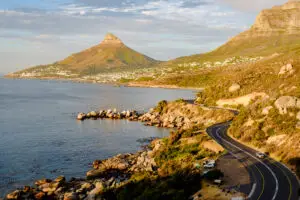 Chapman's Peak Drive on the Cape Peninsula near Cape Town in South Africa on a bright and sunny afternoon Cape Town, road trip Chapman's peak drive at sunset