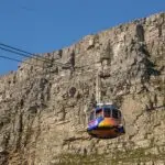 colorful cable car in the Table Mountain National Park under the sunlight in South Africa