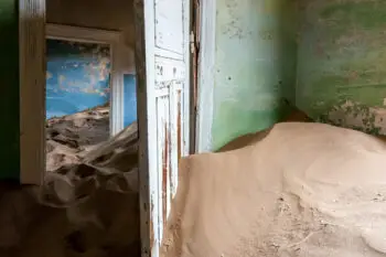 Decaying architecture at Kolmanskop, an abandoned diamond mining