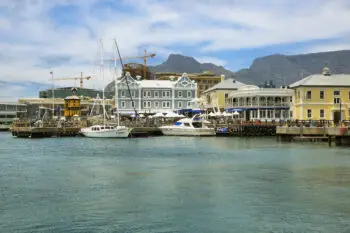 CAPE TOWN,SOUTH AFRICA-DECEMBER, 29:Victoria and Alfred Waterfront, harbor with recreation boats, shops, restaurants and Table Mountain on background on December 7, 2014 in Cape Town, South Africa.